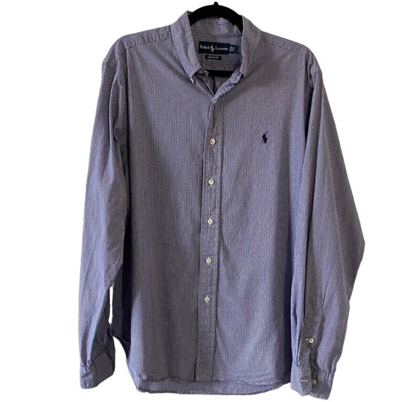 Vintage Ralph Lauren Sz 16.5” Cotton Classic Fit Gingham Plaid Blue Dress Shirt - Picture 1 of 7